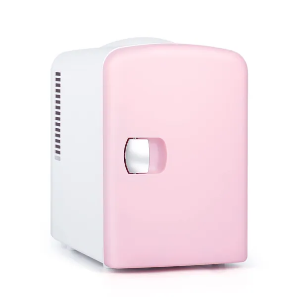 Living Enrichment Mini Fridge Chilling and Warming, AC/DC Power Portable Refrigerator, 4L 6 Cans Capacity, for Skincare, Foods, Medications, Milk, Home and Travel Pink White - powder white