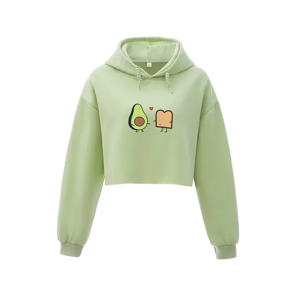 Cartoon Cute Avocado Printed Relaxed Cotton Pullover Hoodie with Pocket - XX-Large Green 2