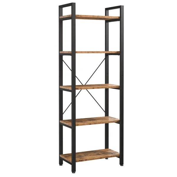 IRONCK Bookshelf, 5-Tier Ladder Shelf 110lbs/shelf Vintage Industrial Style Bookcase for Home Decor, Office Decor - 5-Shelf