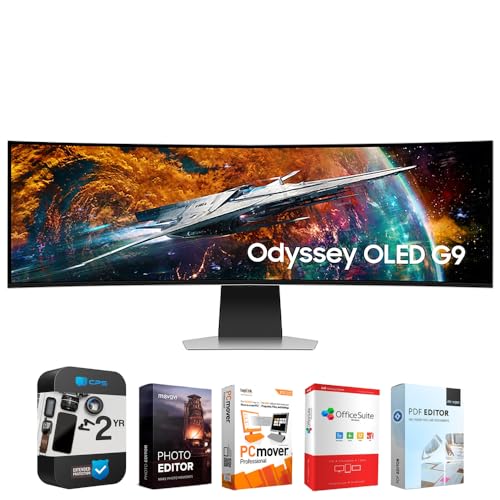 SAMSUNG 57" Odyssey Neo G9 Dual 4K UHD Quantum Mini-LED Curved Gaming Monitor Bundle with Tech Smart USA Elite Suite 18 Standard Editing Software Bundle + 1 Year CPS Enhanced Protection Pack