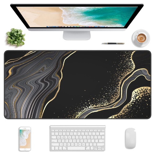 Atufsuat Extended Gaming Mouse Pad, XXL Large Desk Pad 30 x 14 Inch, Big Computer Keyboard Mousepad, Waterproof Mouse Mat with Stitched Edges and Non-Slip Base for Women Office Gaming, Black Marble - Black Marble