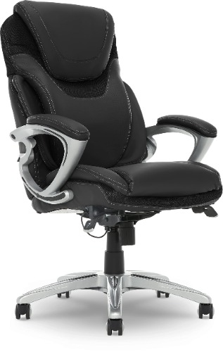 Serta AIR Health and Wellness Executive Office Chair, High Back Big and Tall Ergonomic for Lumber Support Task Swivel, Bonded Leather, Black - Black