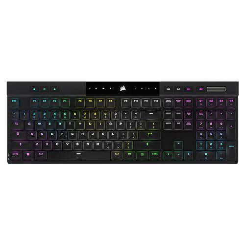 Corsair K100 AIR Wireless RGB Mechanical Gaming Keyboard - Ultra-Thin, Sub-1ms Slipstream , Low-Latency Bluetooth, Cherry MX Ultra Low Profile Keyswitches - NA Layout, QWERTY - Black - K100 AIR WIRELESS - CHERRY MX Ultra Low Profile Switches