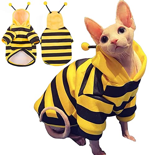 DENTRUN Sphynx Hairless Cats Costume Funny Bee Warm Winter Sweater Cute Pullover Kitten Shirts Breathable Cat Leisure Wear Turtleneck Vest Adorable Cat's Clothes Jacket Pajamas Jumpsuit, L - L - Bee