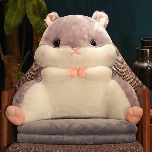 Hammy Plushie/Back Cushion (with Blanket + Hand Warmer) - Large: blanket + hand warmer (40% OFF) / Gray