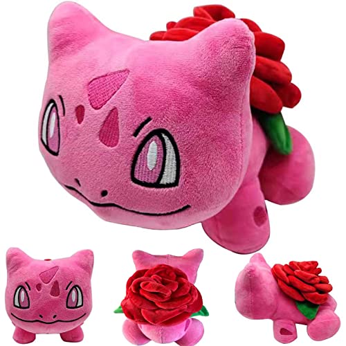 Rose Bulbasaur Plush - 2022 New Pink Rose Bulbasaur Plush Doll, Adorable Plush Collection Stuff Animals Birthday Gift for Fans Valentine's Day, Perfect for Playing & Displaying