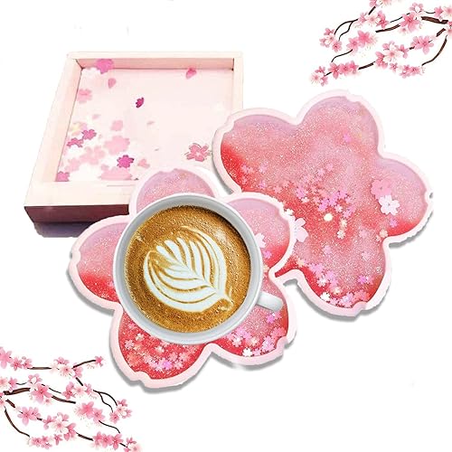 2pcs Sakura Coasters,Non-Slip Insulation Acrylic Coaster, Funny Coasters,Cute Cherry Blossom Decor,Gift for Girlfriend Women Kids Wife (Pink) - 2pcspink
