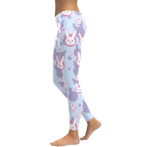 D.va Overwatch Leggings with Play To Win Bunny Print in Pastel Blue - M