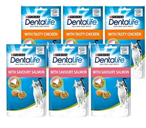 MULTIPLE Dentalife Dental Treats for Cats | Bundle of 6 | Chicken 40g x 3 and Salmon 40g x 3