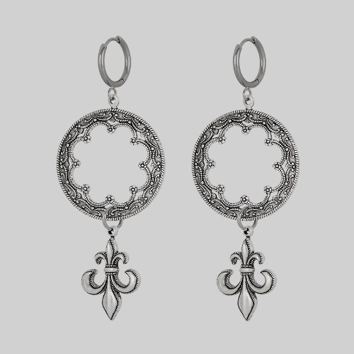 VOW. Gothic Fleur de Lis Hoop Earrings - Silver | Silver