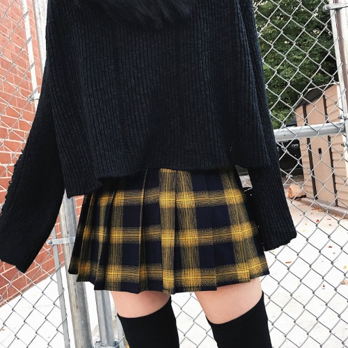 Miss Morgue' Black and yellow plaid skirt - yellow / S