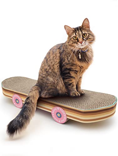 Suck UK | Cat Scratch Skateboard | Skateboard-Shaped Scratch Toy | Interactive Cat Toys | Novelty Cat Gifts | Alternative Cat Scratching Posts for Cats & Kittens - Cat Skateboard