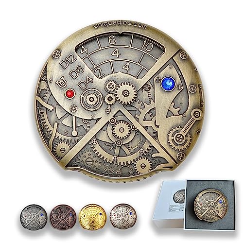 UD UNIQUE DICE 7-in-1 Roulette Dice DND Dice Dungeons and Dragons Spinner Dice Role Playing Dice with Gift Box for Shadowrun, Pathfinder, Savage World, Warhammer and RPG Dice - Antique Brass