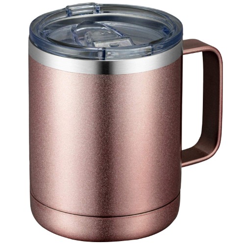 MEWAY 12oz Coffee Mug With Handle and Sliding Lid,Stainless Steel Travel Tumbler Cup with Handle,Double Wall Vacuum Insulated Camping Cup for Hot & Cold Drinks Tea (Rose Gold,Set of 1 - Rose Gold 1
