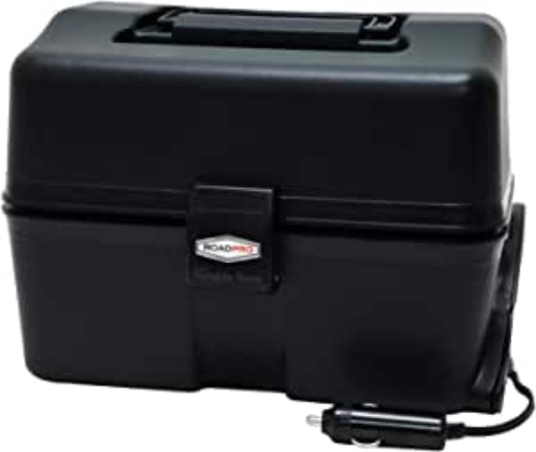 RoadPro RPSC-197 12 Volt Electric Plug In Portable Car Vehicle Lunch Box Stove Oven for On the Go Cooking & Warming, Black