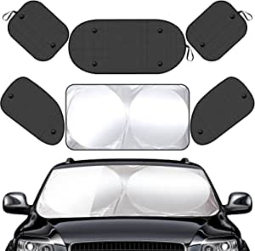 Tallew 6 Pieces UV Protection Car Window Shades Set, Includes Sun Visor Windshield Shade, 4 Front Rear Side Auto Sunshade Cling Sunshade, with Suction Cups for Baby