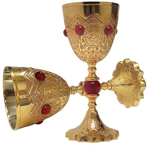 REPLICARTZUS Golden Brass Chalice Cup – Elegant Gold Goblet, Medieval Wine Goblet for Party Celebrations, Premium Chalice Goblets & Brass Glass for Timeless Decor 8.5 Oz, 7.5 Inch