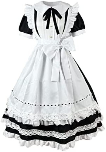 Maid Outfit For Adult Plus Size Womens Short Sleeve Long Dress Maid Dress Cosplay Dress Fashion Cute Dress Halloween - Black Small