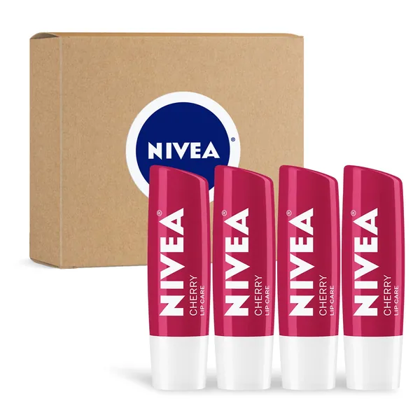 NIVEA Cherry Lip Care - Tinted Lip Balm for Beautiful, Soft Lips - Pack of 4 - 