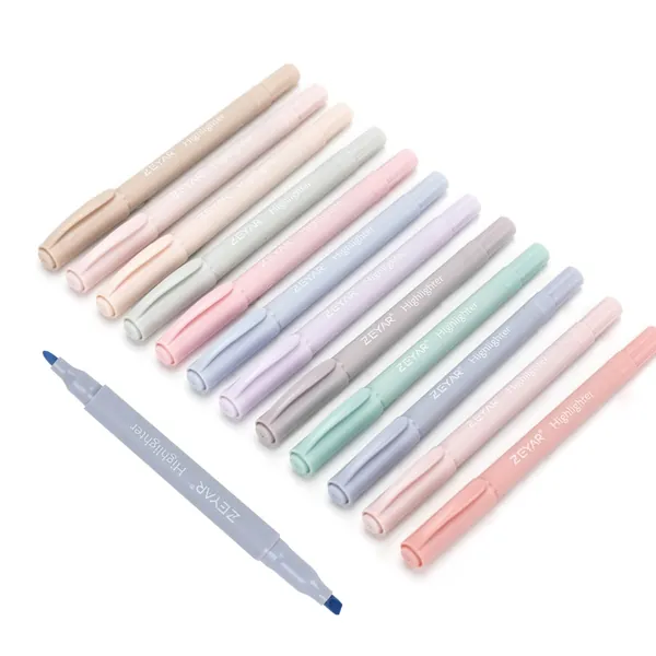 ZEYAR Cute Highlighters With Duals Tips, Cream Colors, Chisel Tip and Bullet tip, Aesthetic Highlighter Marker, No Bleed Dry Fast Easy to Hold, for Journal Bible Study Notes School Office Supplies (12 Cream Colors) - 12 Cream Colors