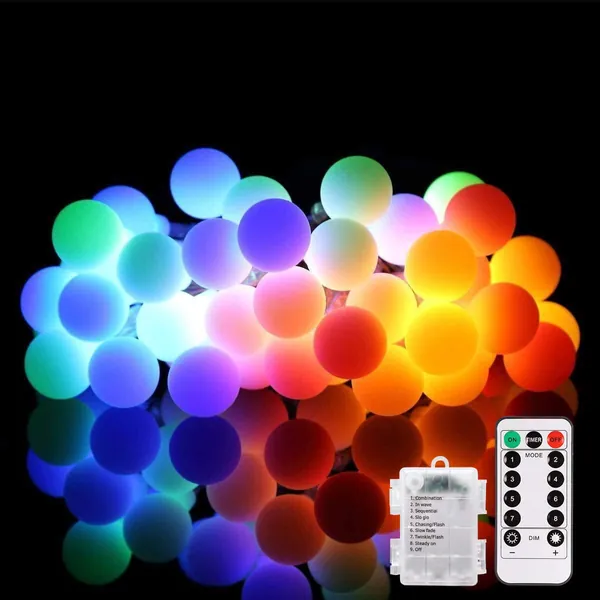 ALOVECO LED String Lights 18ft 50 LED Battery Powered String Lights with Remote 8 Modes Waterproof Globe Starry Fairy Lights for Outdoor Indoor Bedroom Garden Christmas Tree Wedding Party(Multicolor) - Multicolor