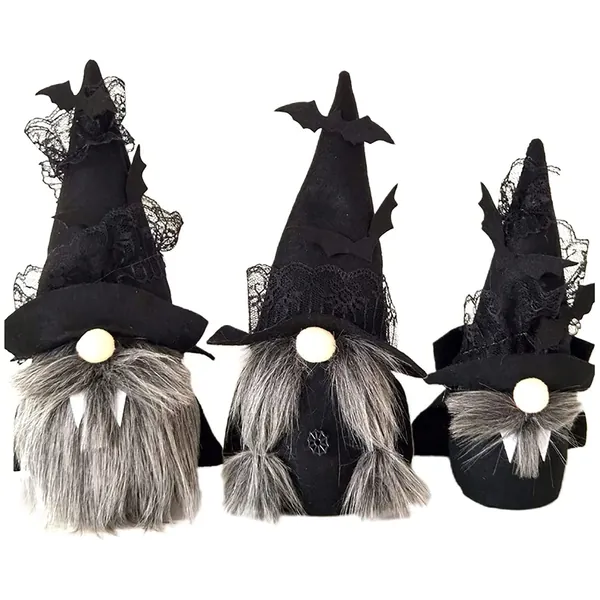 Plush Swedish Gnomes Set of 3 Halloween Decoration Black Faceless Doll Cute Ornament for Party Home Table Decor - 