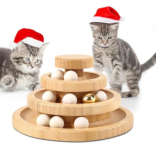 LUPAPA Cat Toys for Indoor Cats，with 9 Cat Toy Ball Interactive Wooden Cat Toy，Funny Roller Cat Tower Toys - M