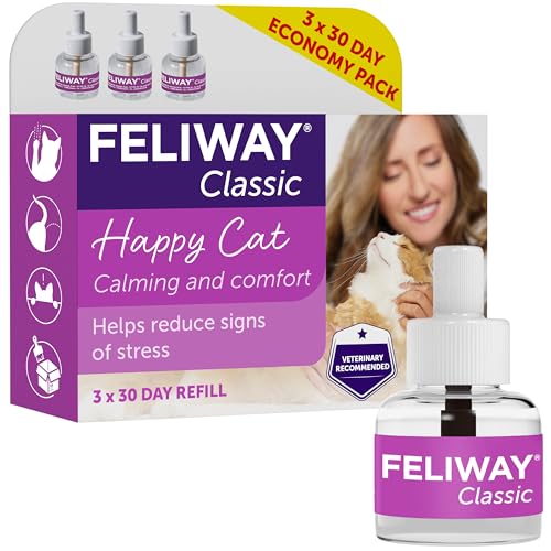 FELIWAY Classic comforts cats, helps solve behavioural issues and stress/anxiety in the home - 48ml(Pack of 3) - Single - 3 x 30 day refill pack