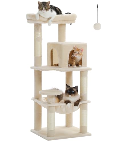 PAWZ Road Cat Tree Medium Cat Tower, Activity Center stable and sturdy, Cat Tree with hammock and wide Cat House size M Beige - M-116cm - Beige