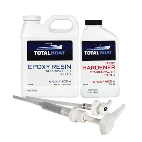 TotalBoat 5:1 Epoxy Resin Kit (Quart, Fast Hardener), Marine Grade Epoxy for Fiberglass and Wood Boat Building and Repair, Clear - Quart - Fast