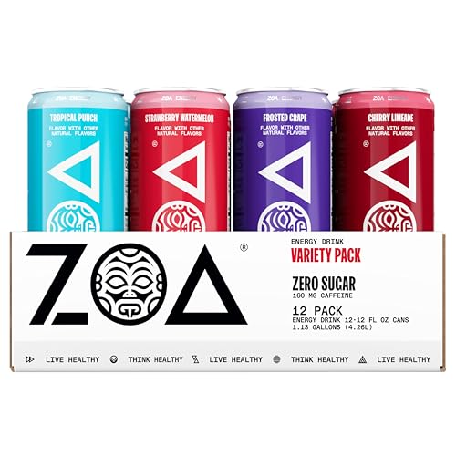 ZOA Zero Sugar Energy Drinks, Variety Pack - Sugar Free with Electrolytes, Healthy Vitamin C, Amino Acids, Essential B-Vitamins, and Caffeine from Green Tea - 12 Fl Oz (12-Pack) - Variety Pack - 12 Fl Oz (Pack of 12)