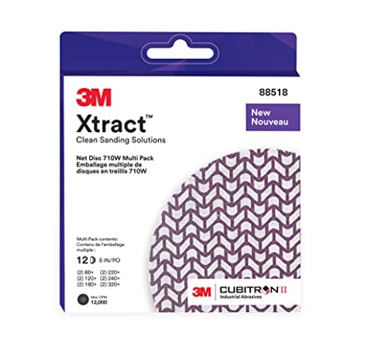 3M Xtract Net Disc 710W, 5 in, 12 Piece Multi-Pack Hook and Loop Sanding Discs, 80+, 120+, 180+, 220+, 240+, 320+, Virtually Dust-Free, Assorted Grades, 88518 - 5 in, Assorted Grits