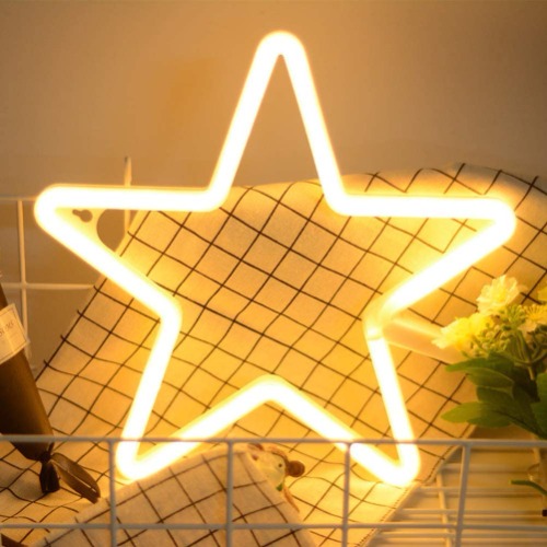 Star Neon Light Signs Warm White Neon Wall Light up Sign Art Decor for Home Kids Bedroom Birthday Party,USB or Battery Operated - White
