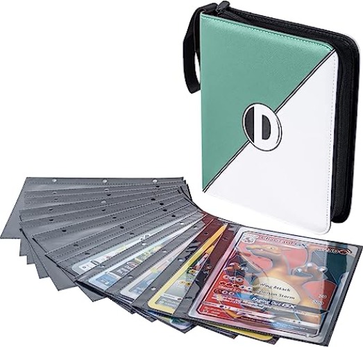 D DACCKIT Binder Compatible with Pokemon Jumbo Cards, Holds 80 Jumbo Cards, Card Book with Jumbo Card Sleeves Compatible with OverSize Pokemon Cards - XL Green - Green