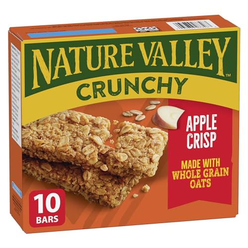 NATURE VALLEY Apple Crisp Crunchy Granola Bars, No Artificial Colours, No Artificial Flavours, Snack Bars, Made with Whole Grain Oats, Pack of 10 Granola Bars, Made with Apple