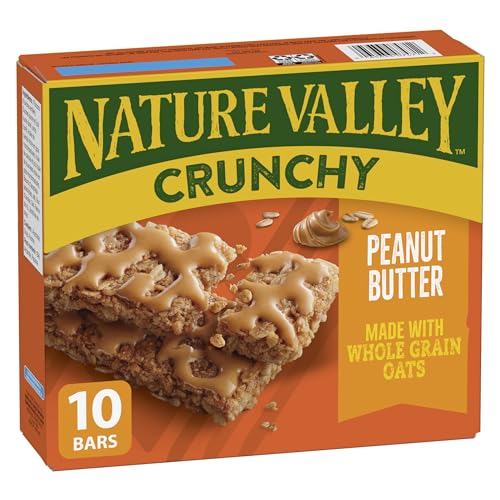 NATURE VALLEY Peanut Butter Crunchy Granola Bars, No Artificial Colours, No Artificial Flavours, Snack Bars, Made with Whole Grain Oats, Pack of 10 Bars, Made with Peanut Butter