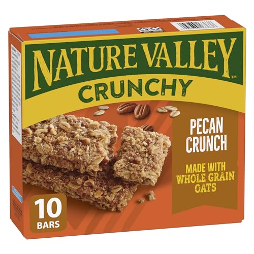 NATURE VALLEY Pecan Crunch Granola Bars, No Artificial Colours, No Artificial Flavours, Snack Bars, Made with Whole Grain Oats, Pack of 10 Granola Bars, Made with Pecans