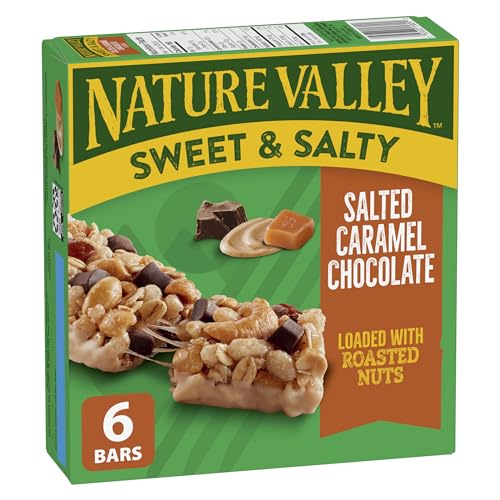 NATURE VALLEY Salted Caramel Chocolate Flavour Sweet and Salty Granola Bars, No Artificial Colours, No Artificial Flavours, Made with Whole Grains, Pack of 6 Granola Bars, Loaded with Roasted Nuts