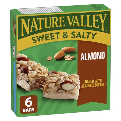 NATURE VALLEY Almond Sweet and Salty Granola Bars, No Artificial Flavours, No Artificial Colours, Made with Whole Grain Oats, Pack of 6 Bars, Loaded with Almonds, Dipped in Almond Butter Coating