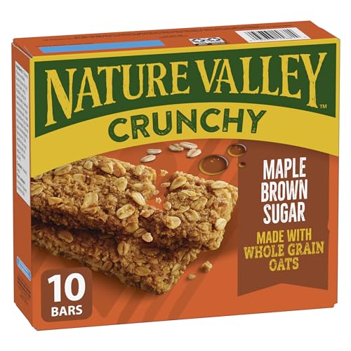 NATURE VALLEY Maple Brown Sugar Crunchy Granola Bars, No Artificial Colours, No Artificial Flavours, Snack Bars, Made with Whole Grain Oats, Pack of 10 Bars