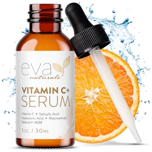 Eva Naturals Vitamin C Face Serum With Hyaluronic Acid - Anti Aging Serum - Reduce Dark Spots, Acne & Wrinkles - Retinol, Niacinamide & Salicylic Acid, Brightening Skin Serum for Glowing Skin - Regular - 1 Fl Oz (Pack of 1)