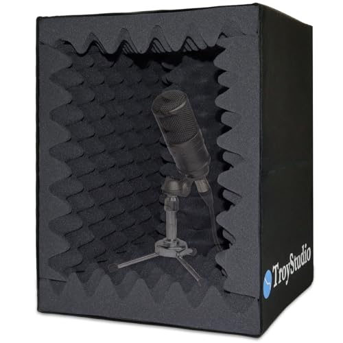 Troystudio Portable Vocal Booth, Large Foldable Microphone Isolation Shield, Music Recording Studio Sound Echo Absorbing Box, Desk & Stand Use Reflection Filter with Thickened Dense Acoustic Foam - Small Size