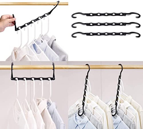 HOUSE DAY Black Magic Space Saving Hangers, Premium Smart Hanger Hooks, Sturdy Cascading Hangers with 5 Holes for Heavy Clothes, Closet Organizers and Storage, College Dorm Room Essentials 10 Pack - 10 Pack - Black