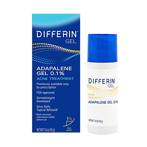 Differin Acne Treatment Gel, 90 Day Supply, Retinoid Treatment For Face With 0.1% Adapalene, Gentle Skin Care For Acne Prone Sensitive Skin, 45G Pump - Single-Dose Pump - 90 Day Supply