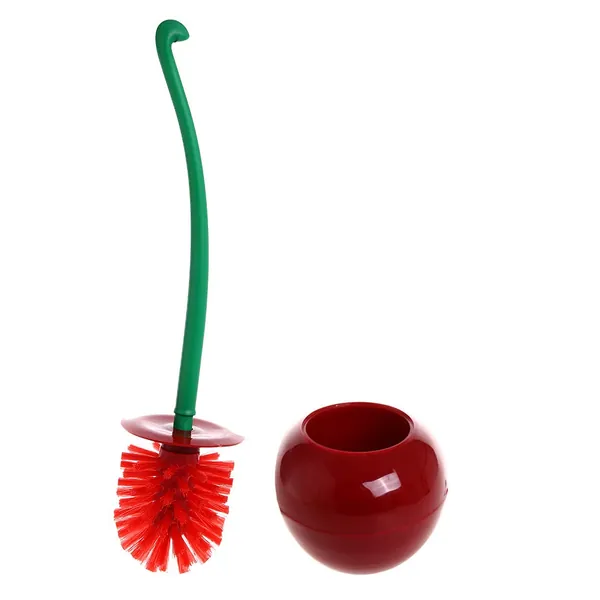Creative Toilet Brush with Holder Bowl&Long Handle, Household Bathroom Cleaning Tool Cleaner and Base for Storage&Organization, Thick Bristle for Deep Clean-Rust Resistant Leakproof-Red Cherry Shape - C18-toilet Brush-red