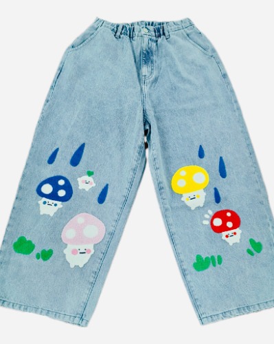 Mushroom straight leg cropped denim pants | S (24-32")