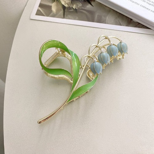 Chic Enamel Lily Of The Valley Chignon Claw Clip Hair Clip | Blue