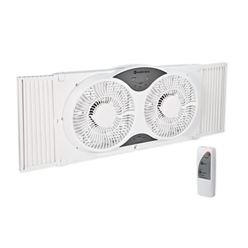 Comfort Zone 9” Reversible Twin Window Fan with Remote Control, 3-Speed, 3-Function, Expandable, Removable Cover, Ideal for Home, Kitchen, Bedroom & Office, CZ310R - 9" Twin Window w/ Remote 3SP