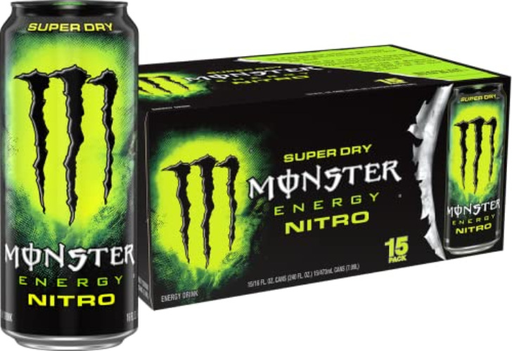 Monster Energy Nitro Super Dry, Maximum Strength, Energy Drink, 16 Fl oz, (Pack of 15) - Nitro Super Dry - 16 Ounce (Pack of 15)