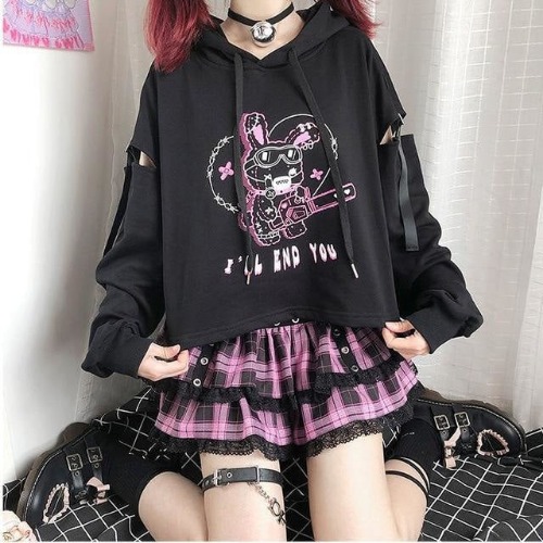 Bunny Hoodie with Chainsaw Design - M